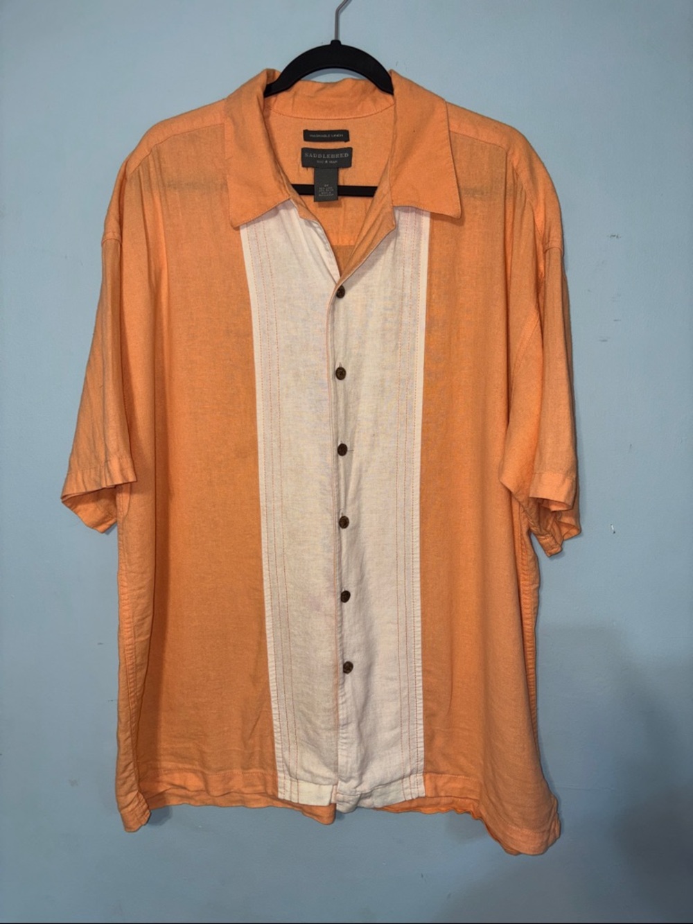 Mens 3X Washable Linen Saddlebred Big Man lightweight orange and cream button up